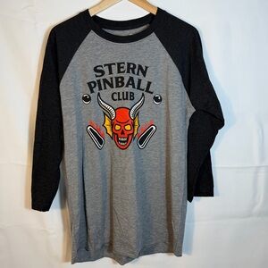Official Stern Pinball Club Raglan Jersey Tee Arcade/Gamer Style Medium Gray